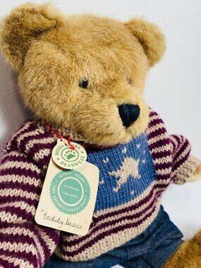 VNTG Boyds Bears Eddie Bean Bauer Patriotic Sweater, Jointed, Tags, Retired EUC